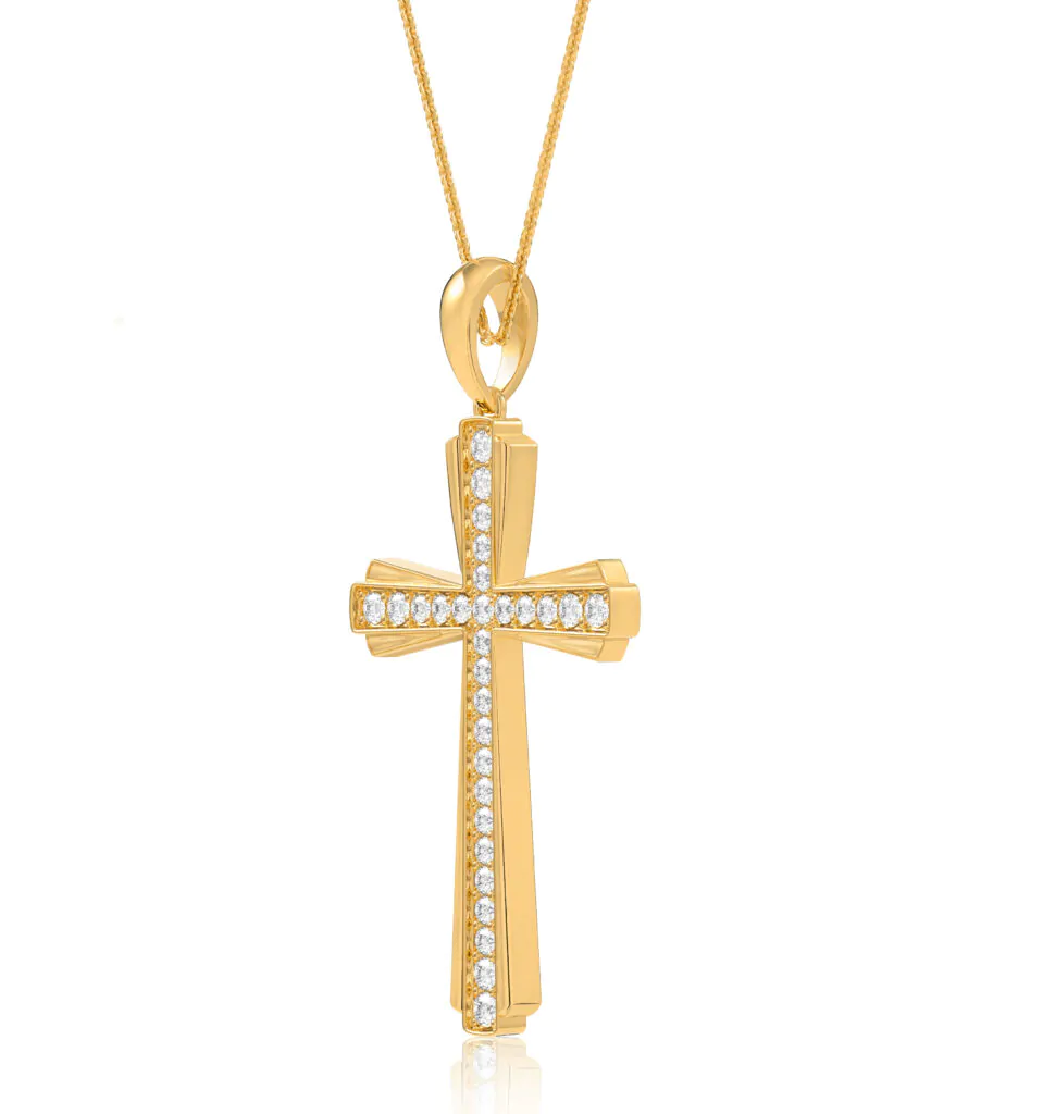 Elegant Silver Cross Pendant Necklace with Diamond Accents