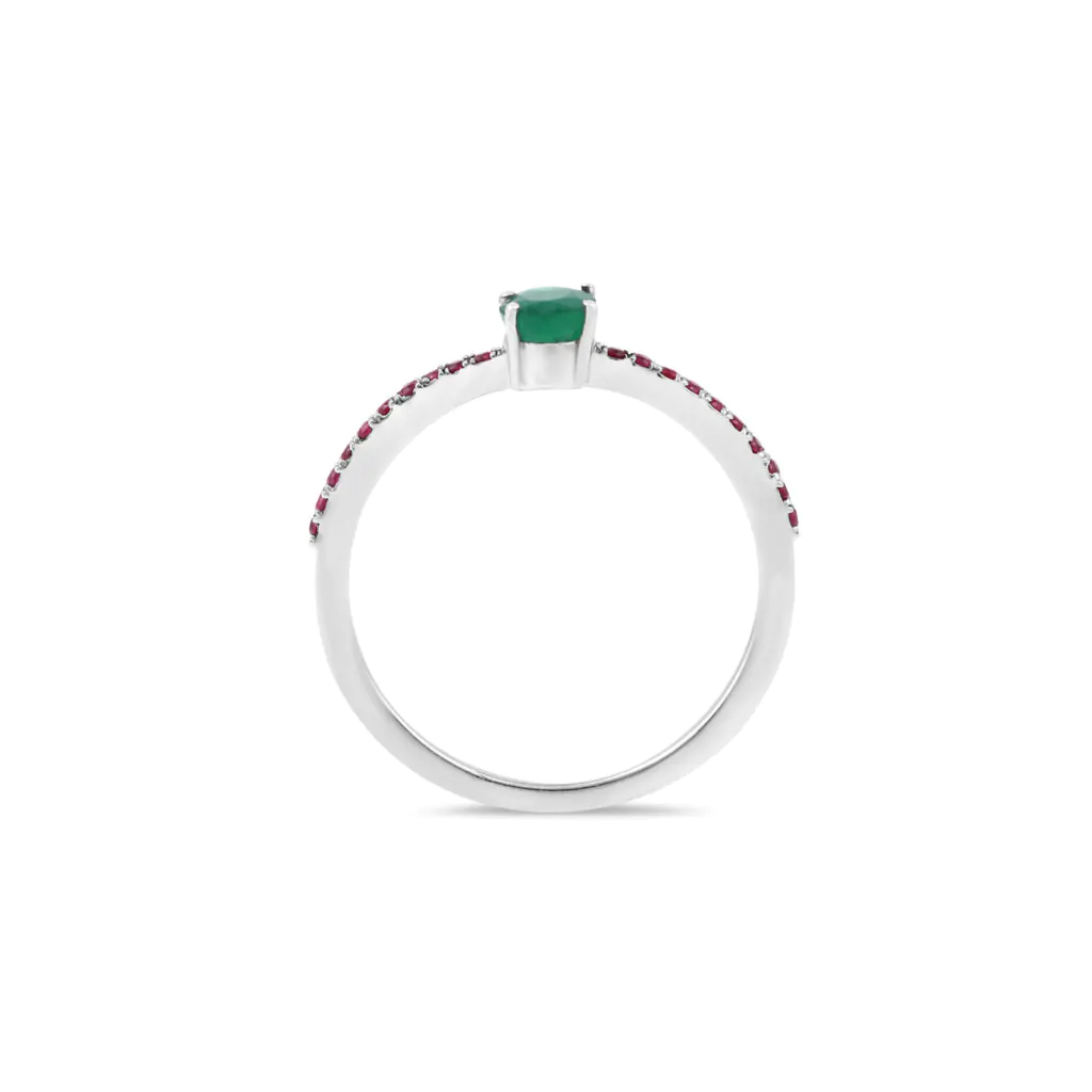 Elegant Emerald & Ruby Accent Ring in Sterling Silver