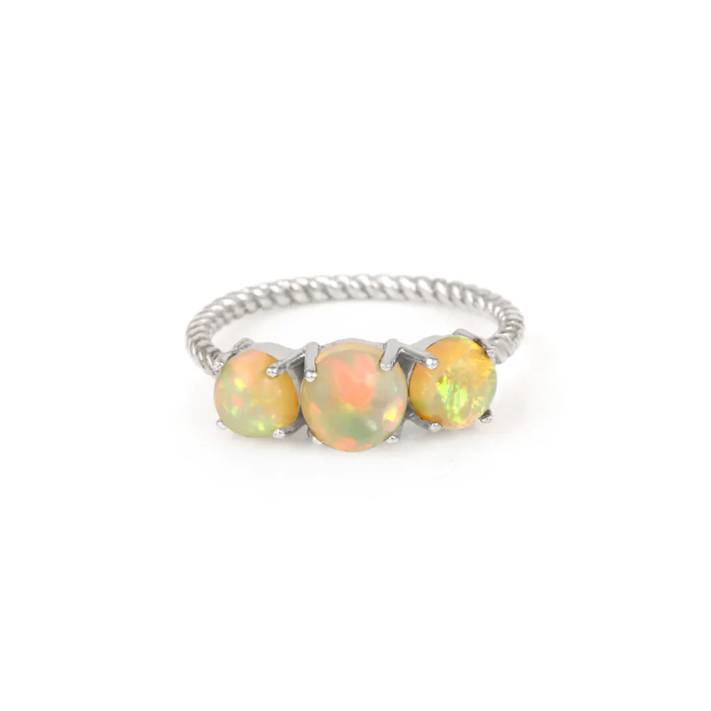Elegant Three-Stone Opal Ring in Sterling Silver